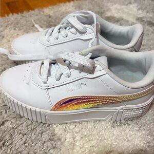 Puma Kids White Sneakers with Colorful Stripe